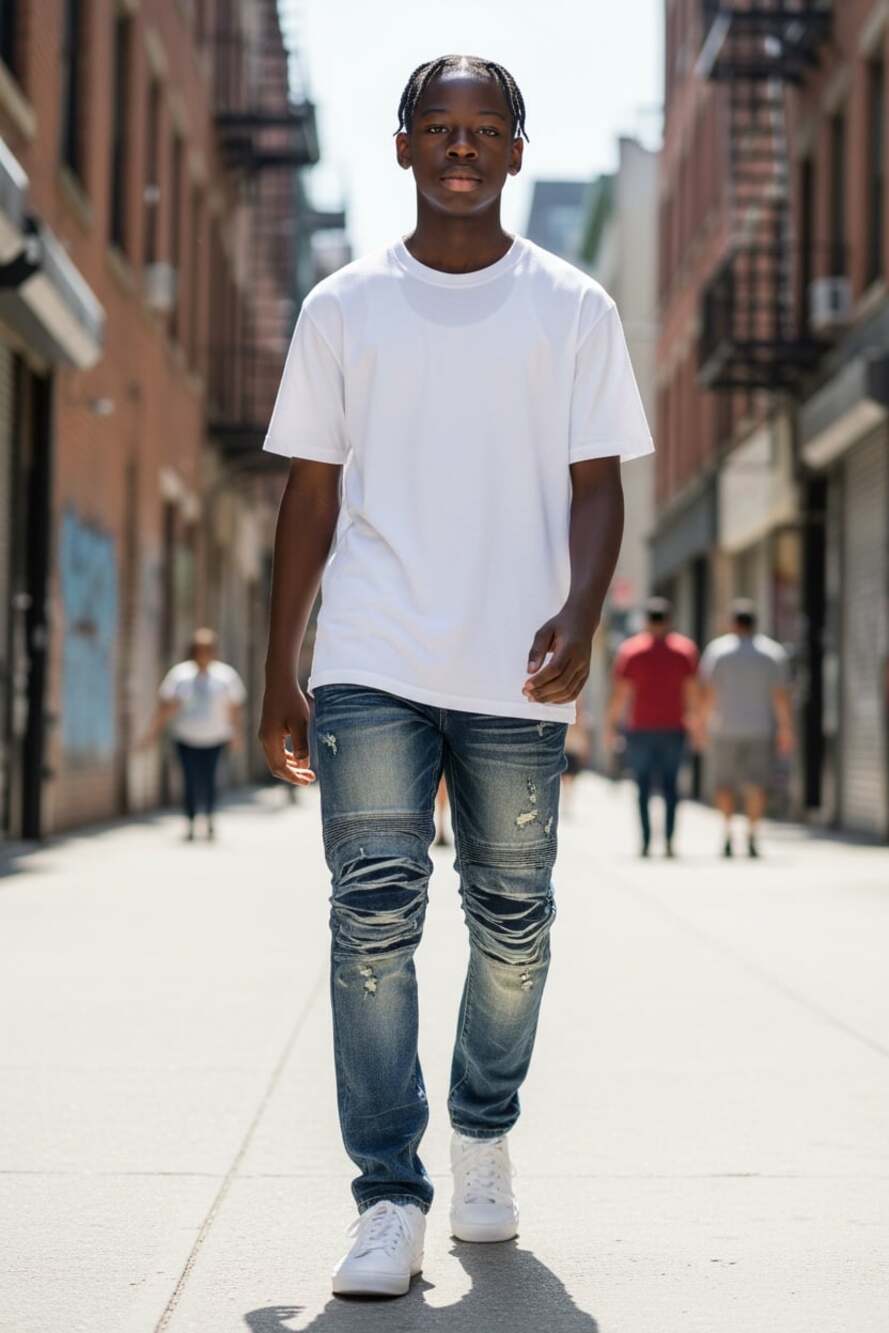 Bleecker & Mercer Distressed Moto Biker Jeans 40x34